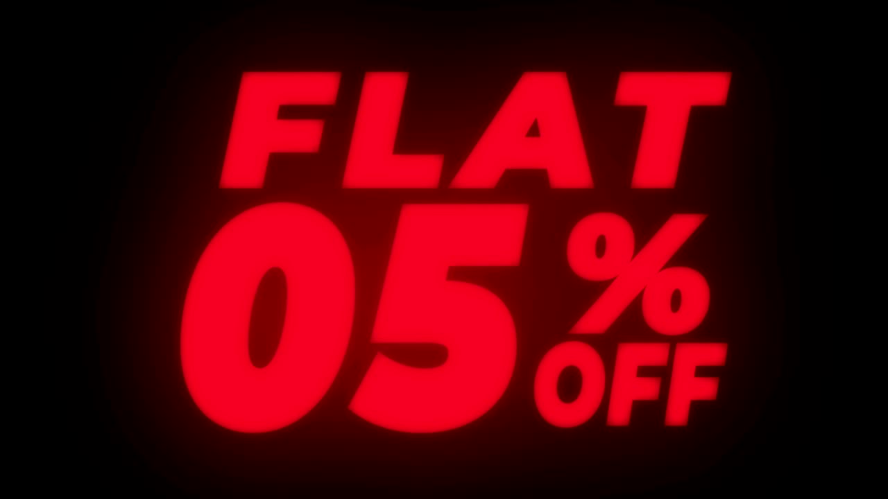 05% de descuento en el texto parpadeante de pantalla de bucle promocional.