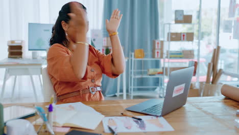 Excited-asian-woman,-laptop