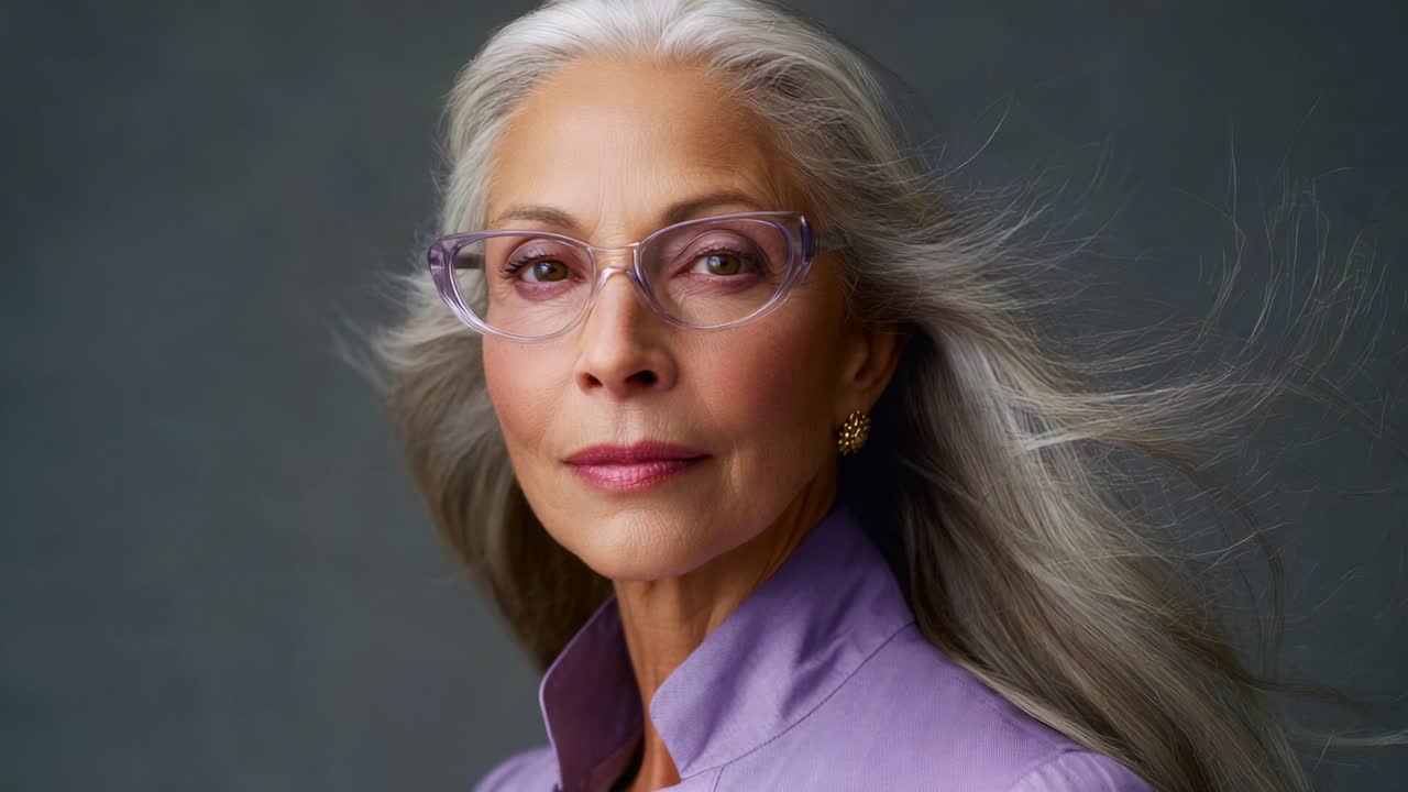 Ritratto di una donna alla moda con i capelli grigi