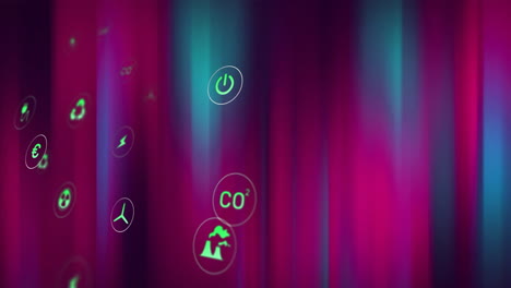 colorful abstract background with currency symbols and chemical element animation