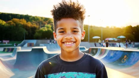happy boy smiling at the skate park