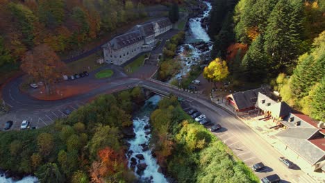 aerial view of gave de lutour river in autumn, peaceful and scenic