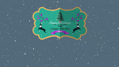 Happy Christmas and New Year 2020 text animation over falling snowflakes