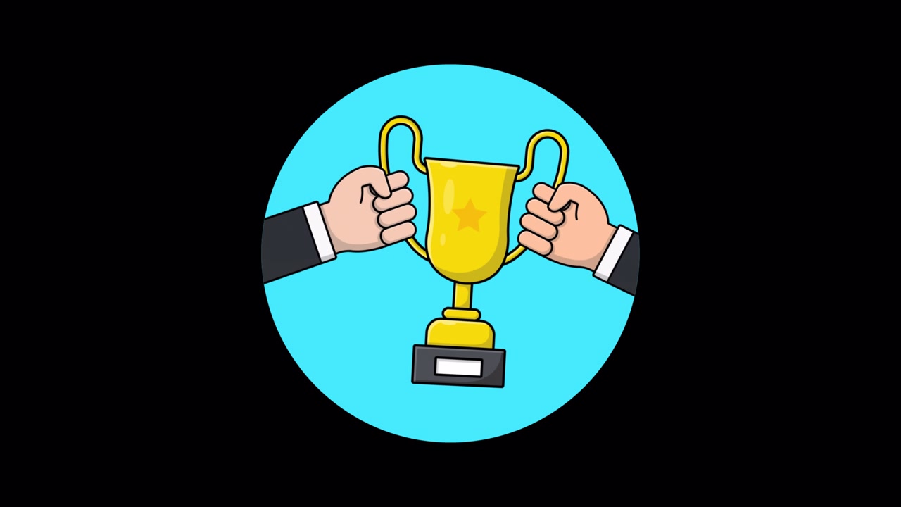 Animated Hands Holding Golden Trophy in Celebration