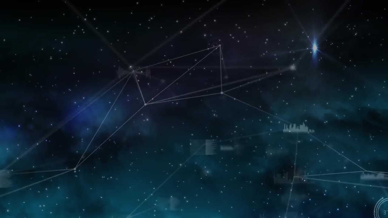 Animation of stars over network of connections and data processing
