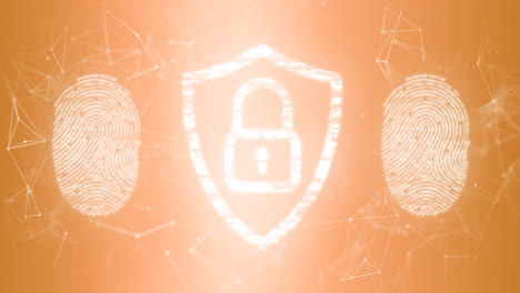 animation of padlock icon and fingerprint over orange background