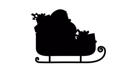 animation of black silhouette of santa claus in sleigh moving on white background