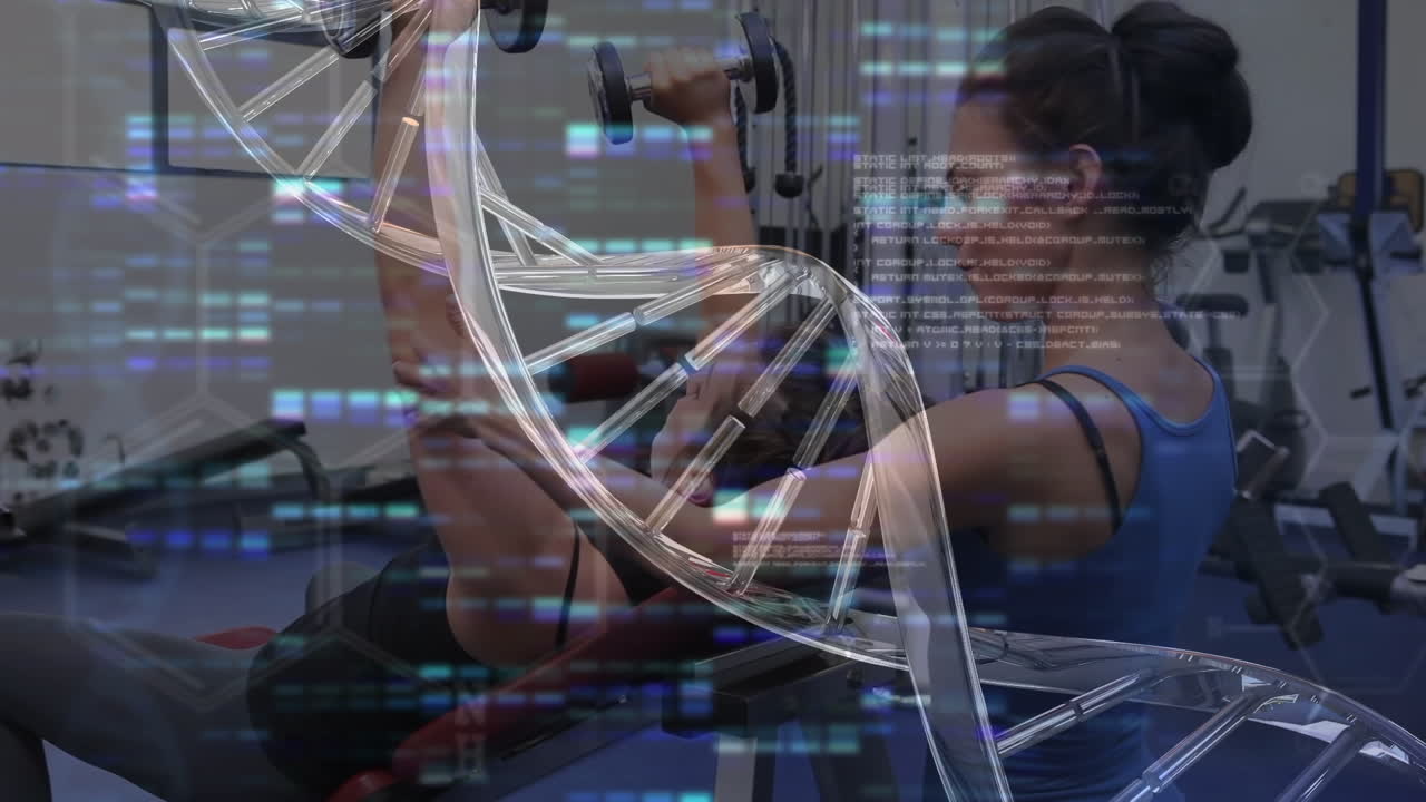 animación del procesamiento de datos médicos sobre mujeres caucásicas en forma