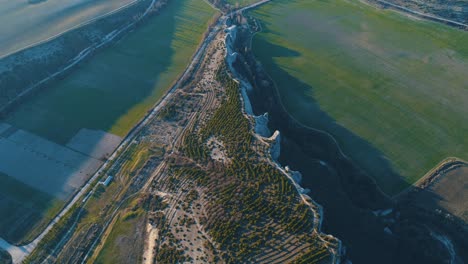 aerial view of rock formations and farmlands