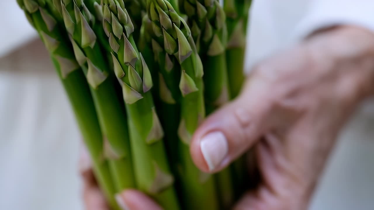 Hands holding fresh asparagus