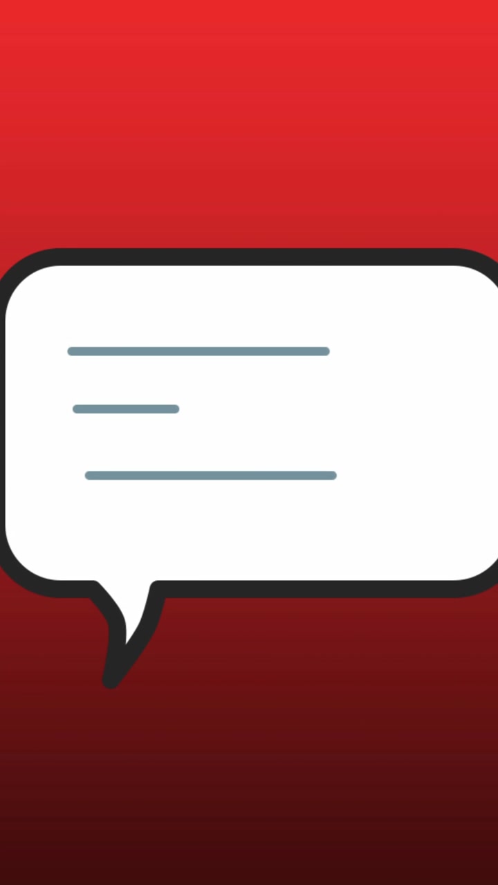 Animazione di elaborazione dati di un'icona di messaggio di social media su sfondo rosso
