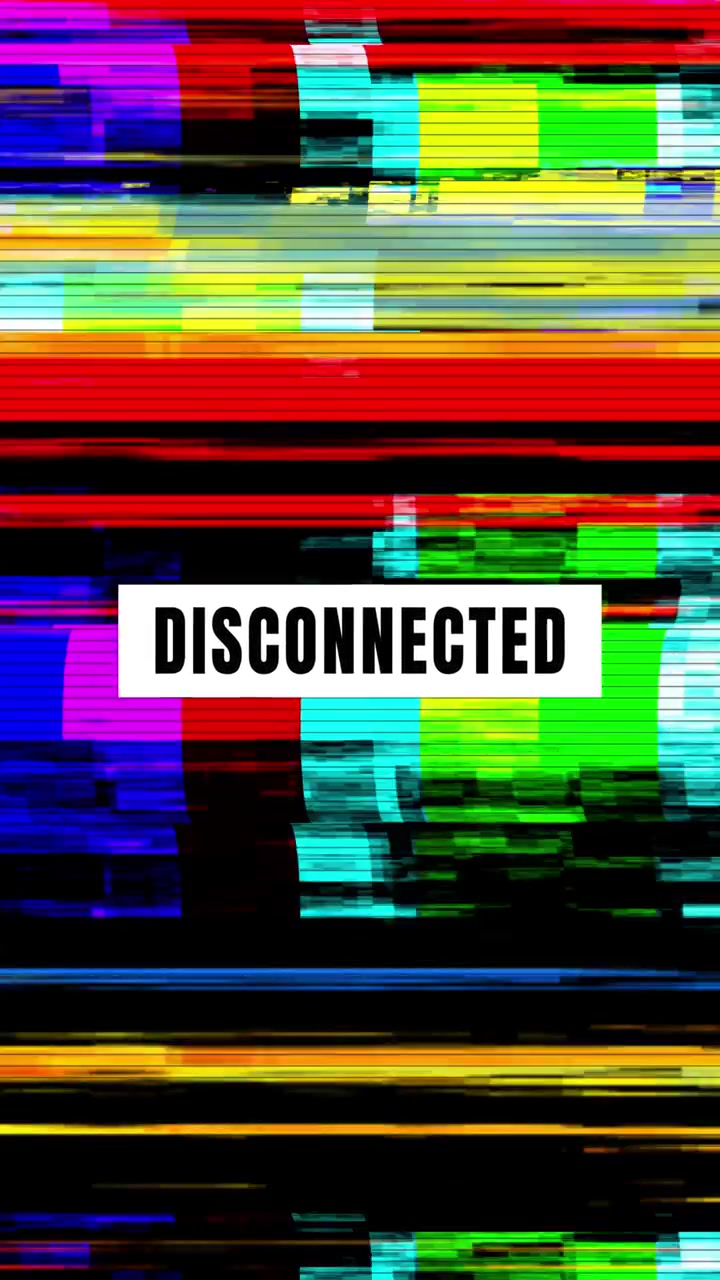 Disconnected Text Overlay on Distorted Digital Glitch Background