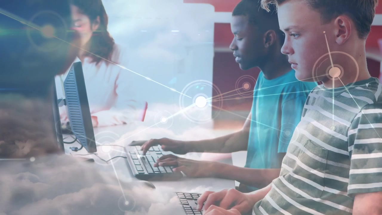 Animation of network of connections over diverse schoolchildren using computers