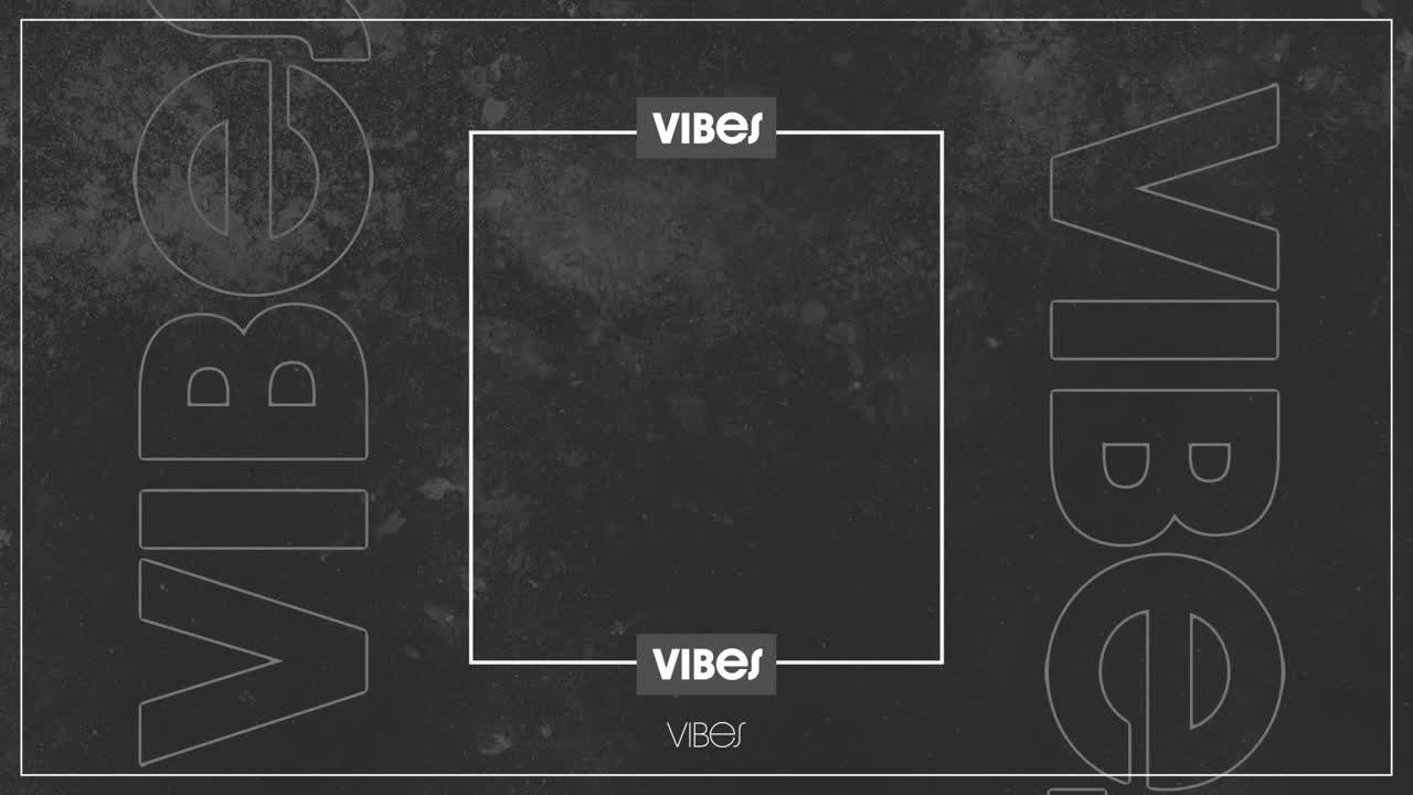 animación de vibraciones de texto blanco, con marco blanco central y espacio en blanco sobre fondo gris