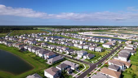 aerial: residential area with homes and lakes during the day in west palm beach, florida, usa, push in drone shot