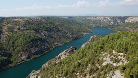 aerial view of the krka river canyon in croatian national park krka - drone shot