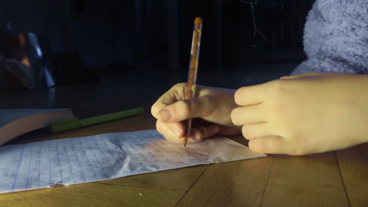 Cinematic high-demand b-roll of a student in deep focus. Warm lamp light highlights the quiet reality of night-time study and domestic education