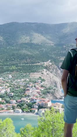 coastal greek village view from mountain top