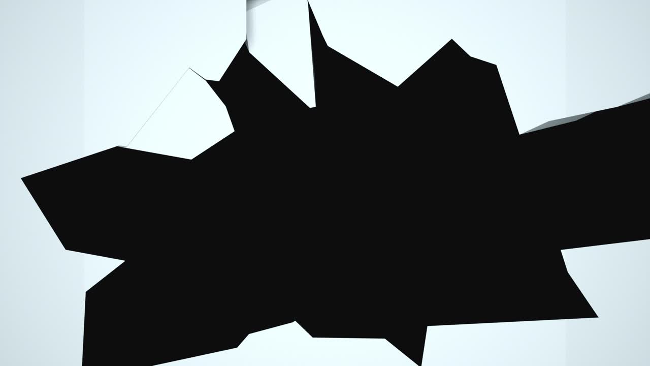 Computer generated destructed wall and falling down fragments. Abstract 3d rendering of a broken background