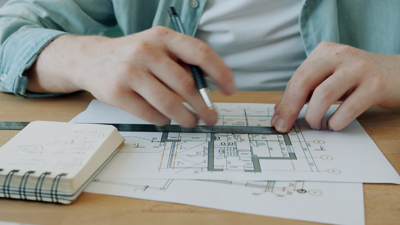 arquitecto trabajando en planos de casas