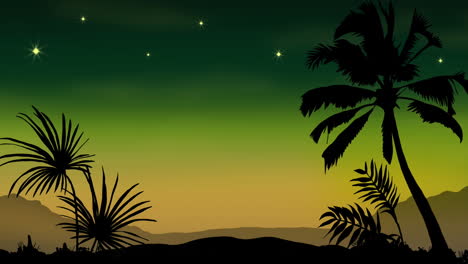 animação de silhueta preta de paisagem tropical sobre fundo verde