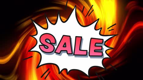 animation of sale text with flames on white background