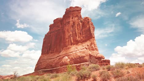 Wide-static-shot-of-the-Courthouse-Towers-in-Arches-National-Park,-Utah