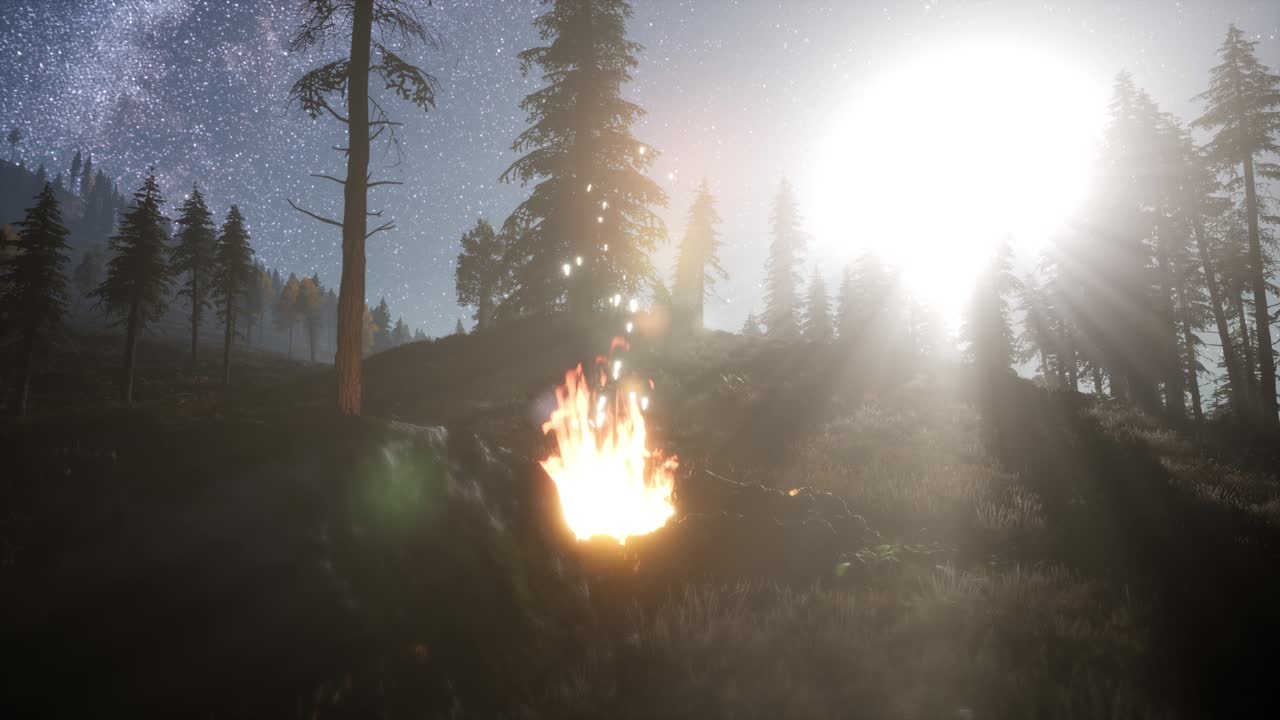 fuego de campamento en la montaña por la noche