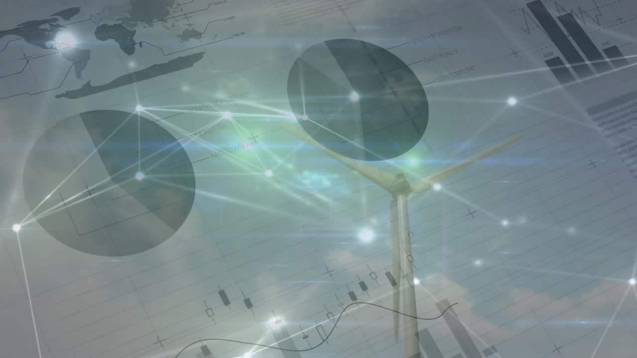 Animation of network of connections and data processing over purple background