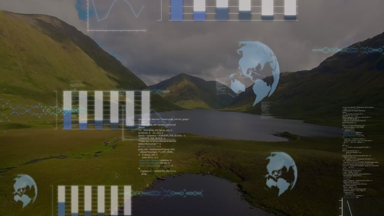 Animation of snow falling over fir using computer in forest