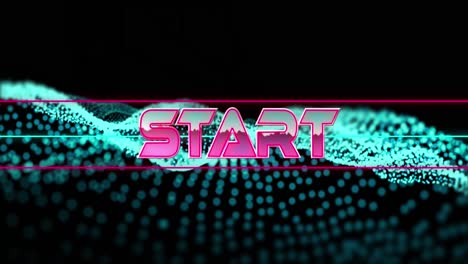 Animation-of-start-text-in-metallic-pink-letters-with-lines-over-green-glowing-mesh