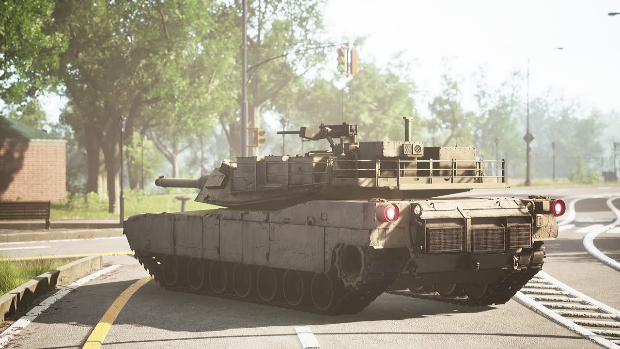 armored tank in big city