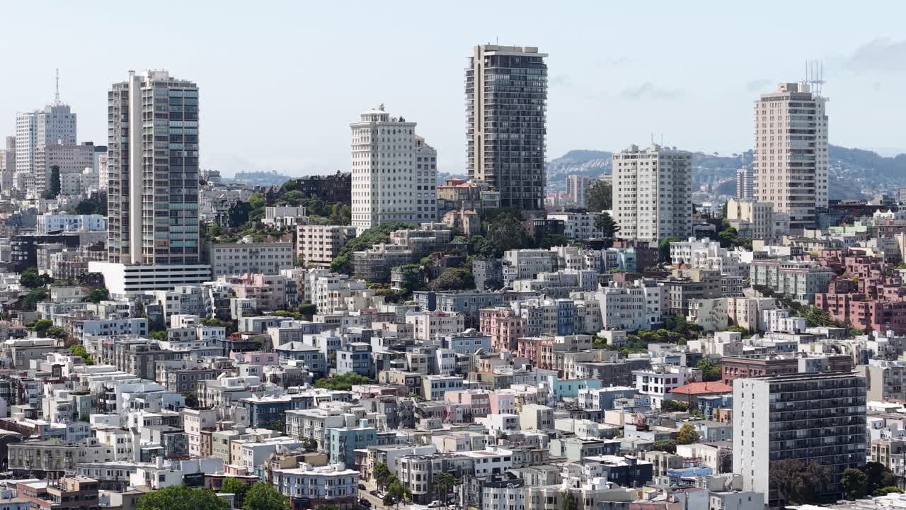San Francisco USA, Aerial View of Russian Hill Neighborhood, Apartment Buildings and Homes