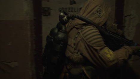military operation in a dark building