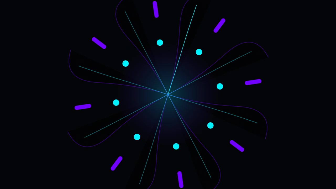 Abstract Geometric Motion Graphics with Rotating Neon Lines and Dots