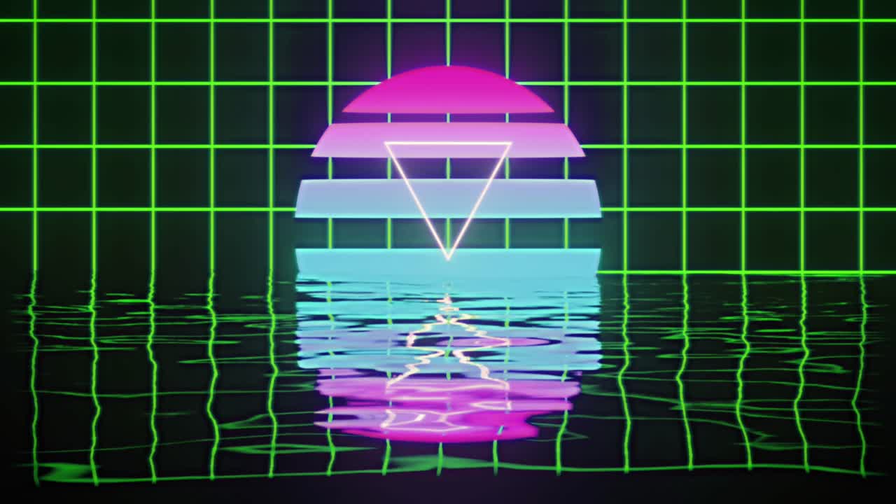 texto de venta instantánea en formas abstractas sobre la red de rejilla y efecto de reflexión del agua en fondo negro