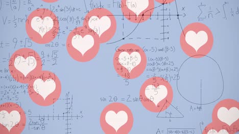 animación de corazones que caen sobre ecuaciones matemáticas sobre un fondo blanco