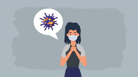 mujer con una máscara pensando en un virus