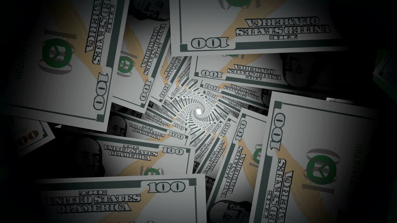 백 달러 지폐 나선형 터널 애니메이션 추상적인 배경