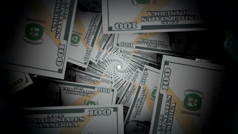 billete de cien dólares túnel en espiral animación fondo abstracto