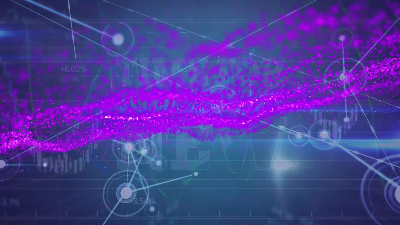 Animation of network of connections over cityscape network of connections