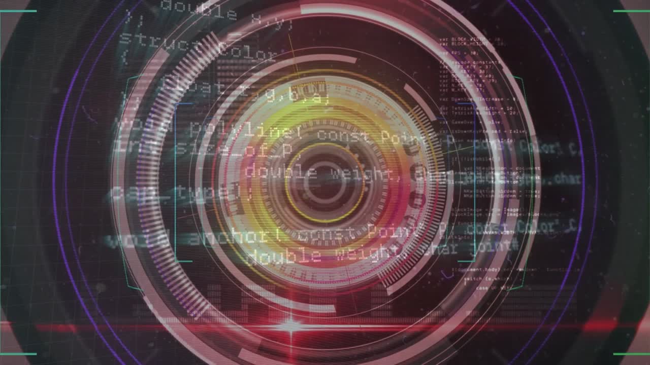 Animation of data processing over scan scope on dark background