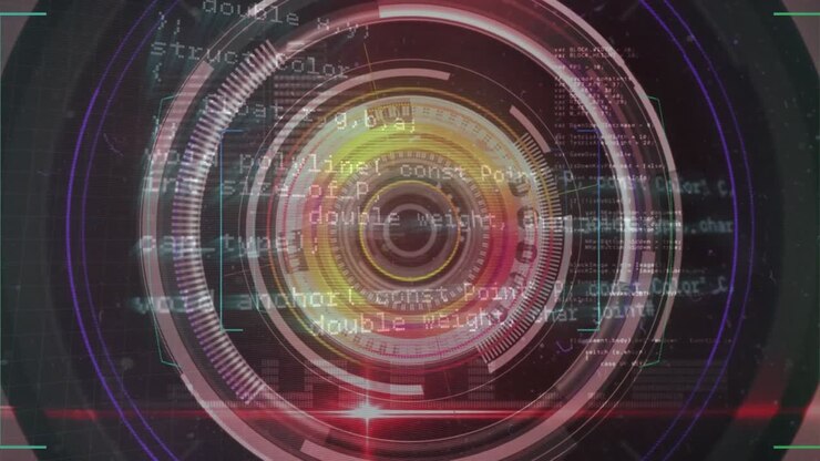 Animation of data processing over scan scope on dark background