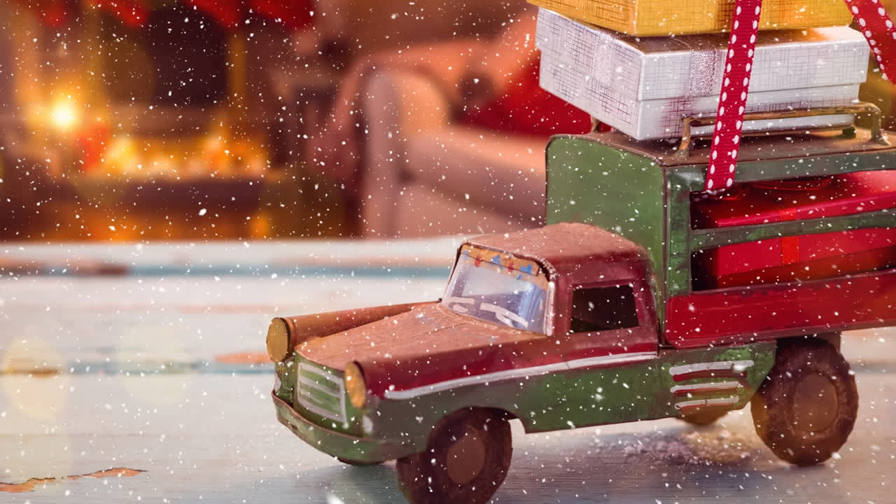 Falling snow with Christmas gifts decoration