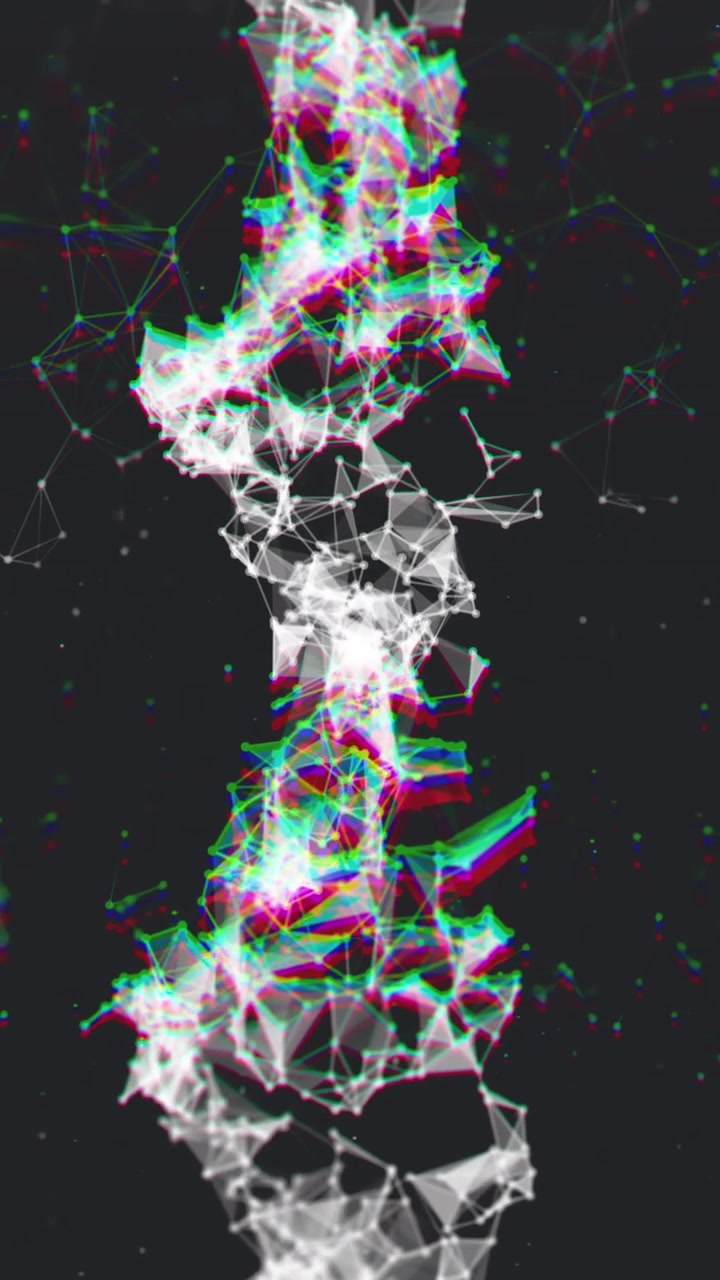 Animation of falling cells and network of connections over black background