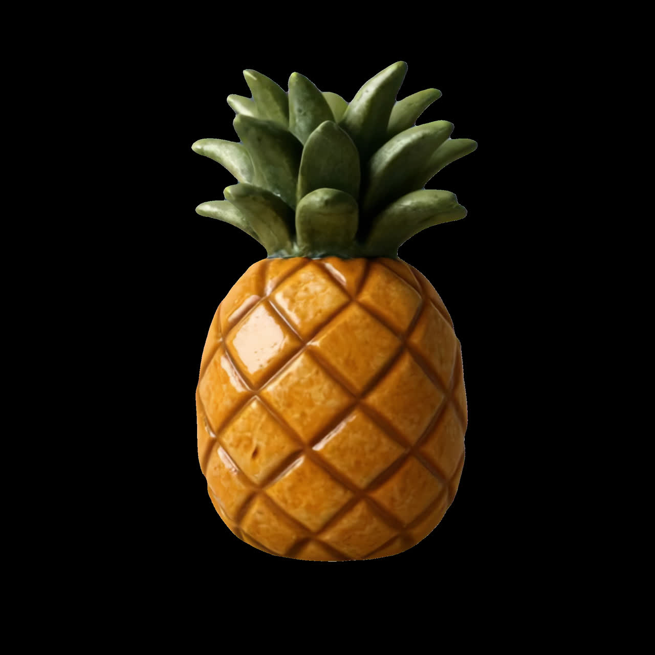 Ceramic pineapple decor animation isolated asset, transparent 4K video, alpha channel, ProRes 4444