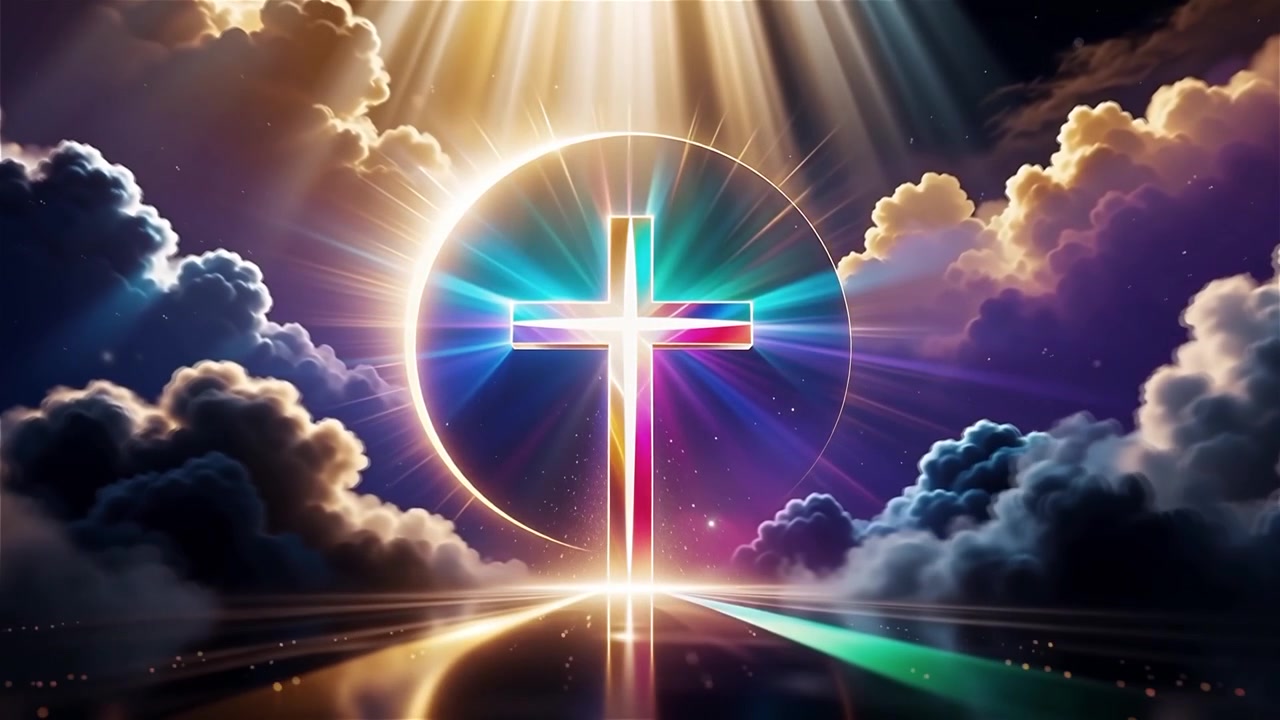 Croce Cristiana Luce Celestiale Sfondo per il Culto.