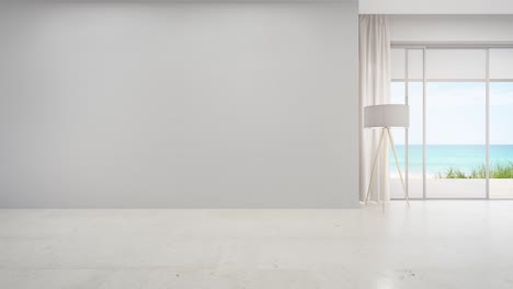 blank wall on empty beige marble floor of large living room in modern house or luxury villa.