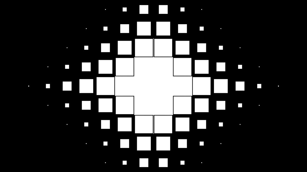 Abstract Geometric Transition with Expanding White Squares on Black Background