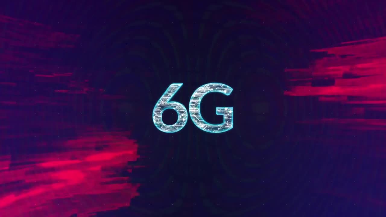 Animation of 6g text banner and red light trails against black background